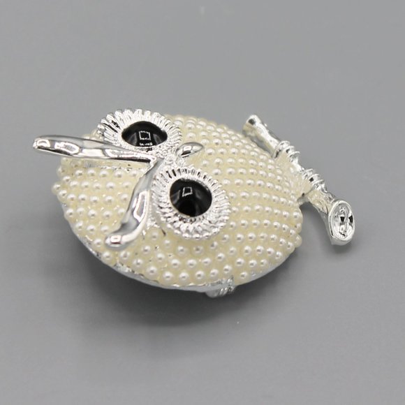 Owl bird pin brooch white pearl silver tone - Picture 6 of 8